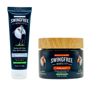 golfer using daily recovery products to support mobility and joint health between rounds