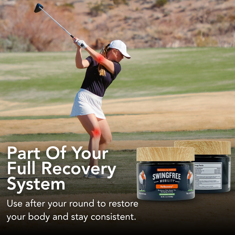 ParRecovery part of SwingFree golf recovery system for post-round muscle support